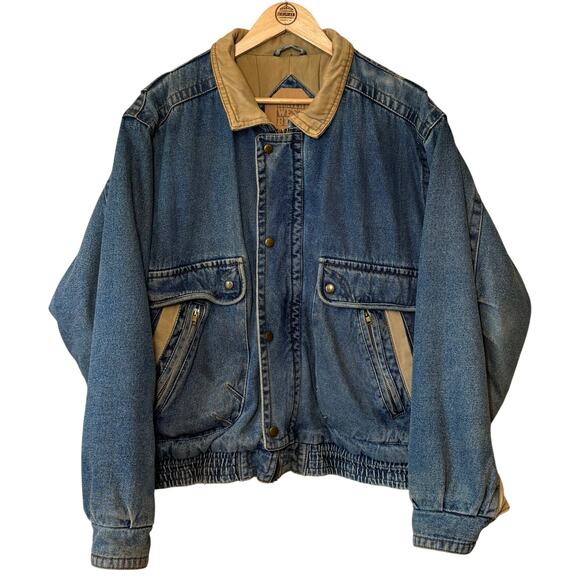 North West Blue Other - VTG 90s Denim Bomber Jacket 100% Cotton Heavyweight Utility Y2K Jean Unisex XL